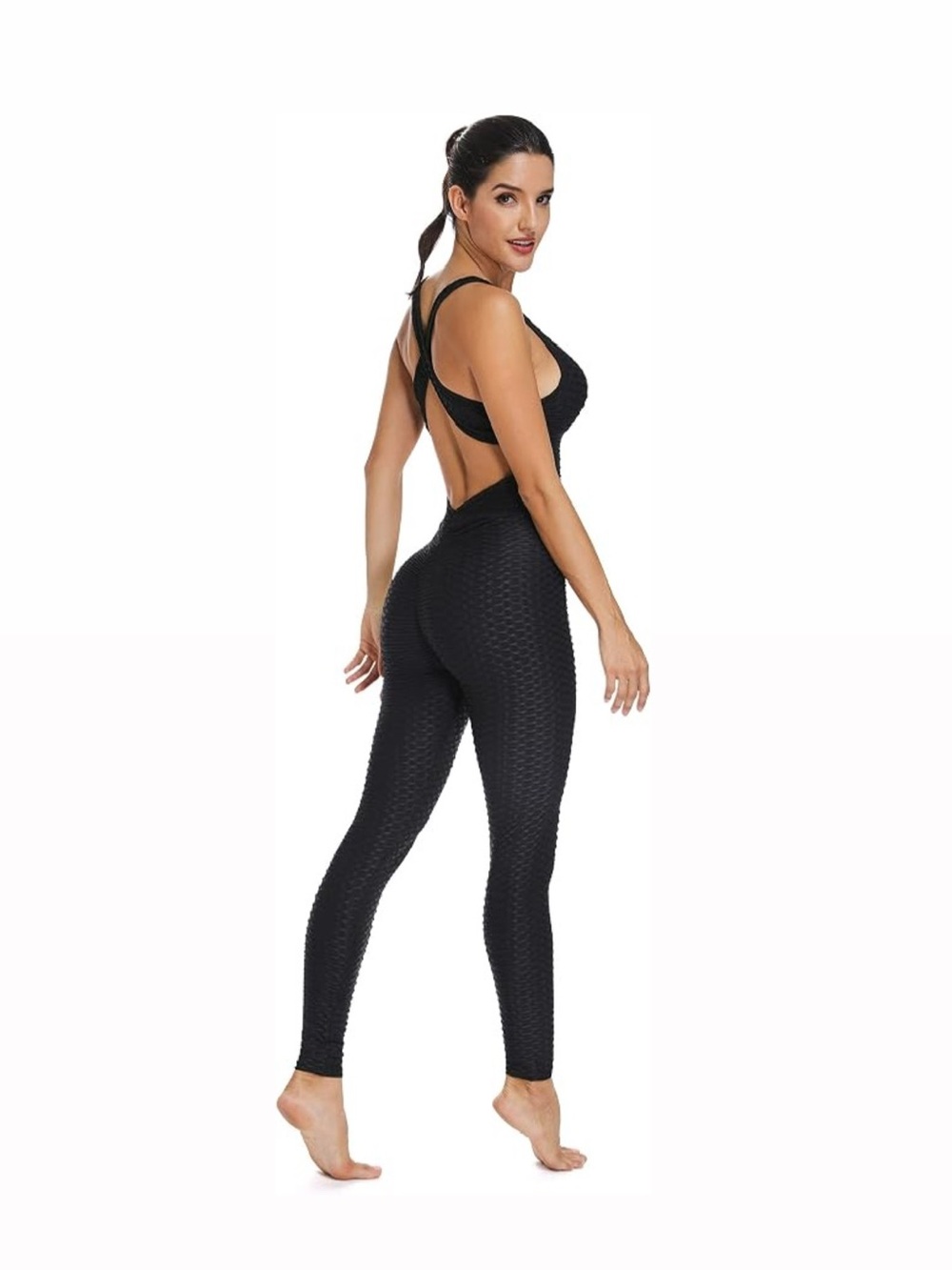 Women’s Black Textured Open-Back Jumpsuit